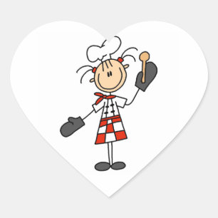 Vrouwelijke Chef Met Ovenwanten en Houten Lepel Hart Sticker
