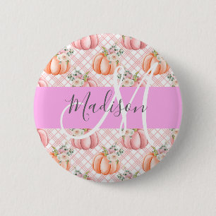 Vrouwelijke Chic Bloemige Roze Perzik Pompoen Mono Ronde Button 5,7 Cm