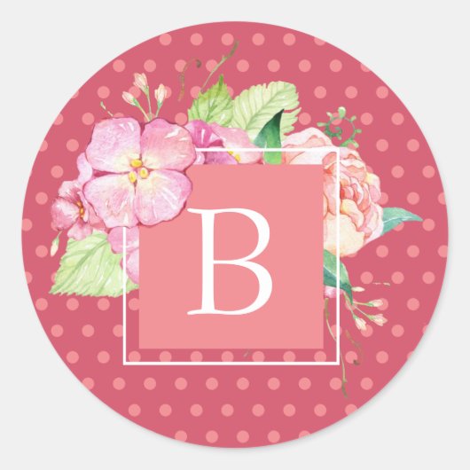 Vrouwelijke Chic Monogrammed Grote Initiaal Dot Fl Ronde Sticker (Voorkant)