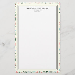 Vrouwelijke Chic Pastel Roze Blauwe Bloemen Patroo Briefpapier