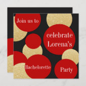 Vrouwelijke Chic Red Glitter Gold Bachelorette Par Kaart (Voorkant / Achterkant)