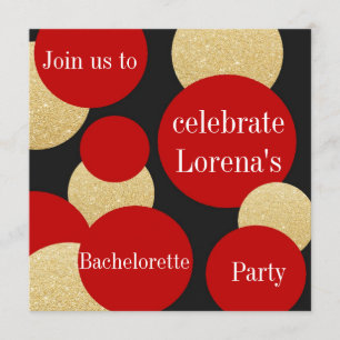 Vrouwelijke Chic Red Glitter Gold Bachelorette Par Kaart