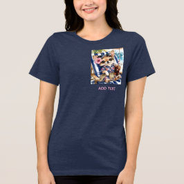 Vrouwelijke Chihuahua Strand Relaxatie (Marineblau Tri-Blend Shirt