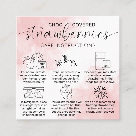 Vrouwelijke Chocolade Aardbeien Care Instructies Vierkante Visitekaartje (Voorkant)