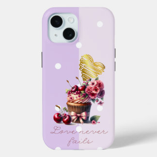 Vrouwelijke Christelijke Stip Roze Bloemige Cupcak iPhone 15 Case