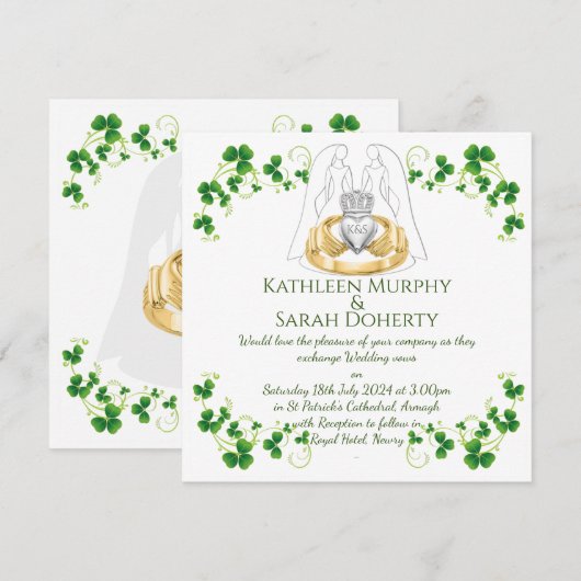 Vrouwelijke Claddagh-ring en klavertjes Kaart (Voorkant / Achterkant)