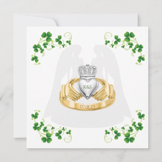 Vrouwelijke Claddagh-ring en klavertjes & Shamrock Kaart (Achterkant)