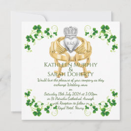 Vrouwelijke Claddagh-ring en shamrocks uitnodiging