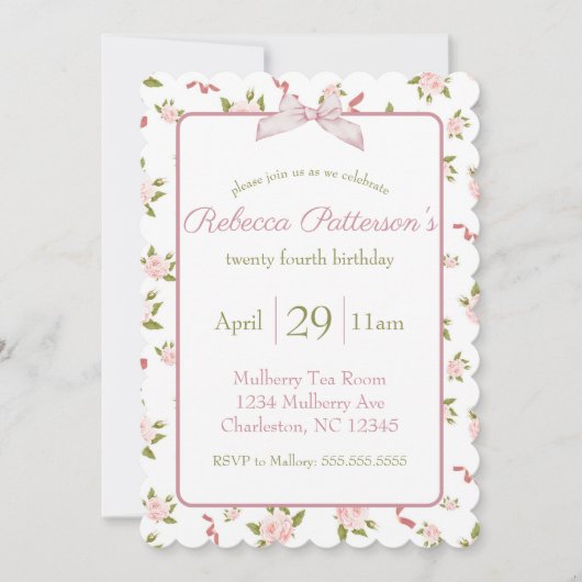 Vrouwelijke Coquette  Bloemen Verjaardagsfeest Kaart (Voorkant)