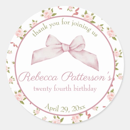 Vrouwelijke Coquette  Bloemen Verjaardagsfeest Ronde Sticker (Voorkant)