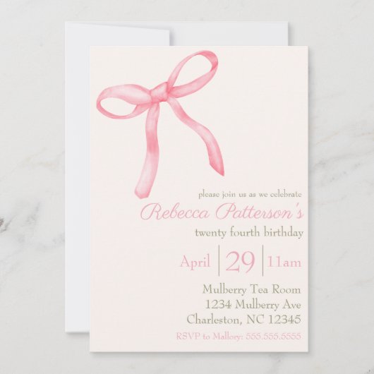 Vrouwelijke Coquette Waterverf Roze Schattige Boog Kaart (Voorkant)