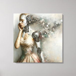 Vrouwelijke Cyborg Vrouw Ai Kunst  Canvas Afdruk