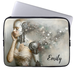 Vrouwelijke Cyborg Vrouw Ai Kunst Laptop Sleeve