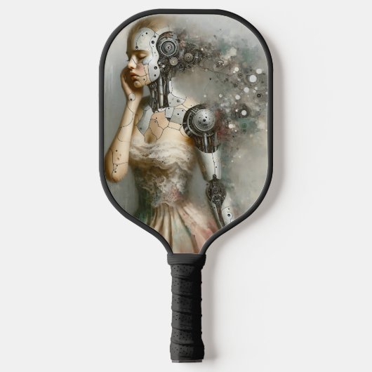 Vrouwelijke Cyborg Vrouw Ai Kunst Persoonlijk Pickleball Paddle (Voorkant)