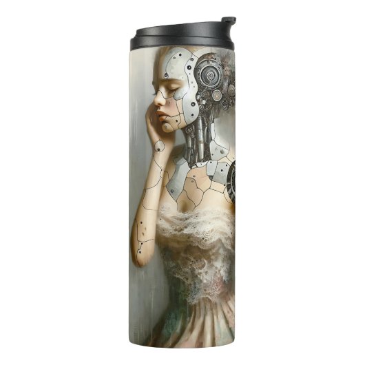 Vrouwelijke Cyborg Vrouw Ai Kunst Thermosbeker (Gedraaid links)