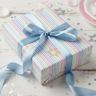 Vrouwelijke Davidster Regenboog Strepen Cadeaupapier