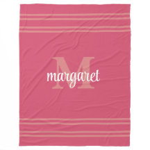 Vrouwelijke donkerroze monogram naam fleece deken