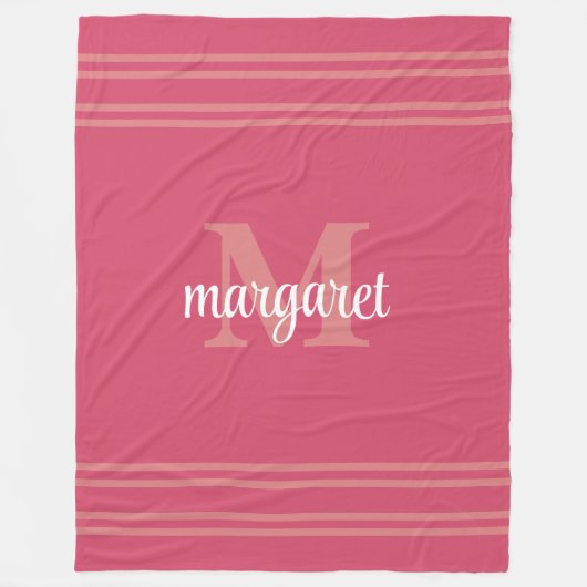 Vrouwelijke donkerroze monogram naam fleece deken (Voorkant)