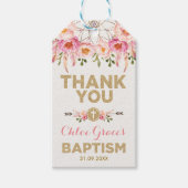 Vrouwelijke Dreamcatcher Roze Gouden Bloemen Doop Cadeaulabel (Voorkant)