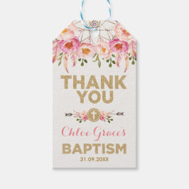 Vrouwelijke Dreamcatcher Roze Gouden Bloemen Doop Cadeaulabel
