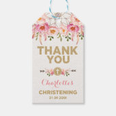 Vrouwelijke Dreamcatcher Roze Gouden Bloemen doops Cadeaulabel (Voorkant)