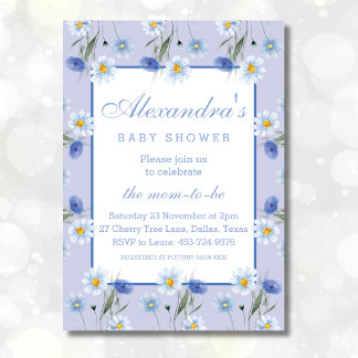 Vrouwelijke Dusty Blue Boho Wildflowers Baby showe Kaart