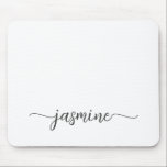 Vrouwelijke Eenvoudige Witte Gepersonaliseerde Mon Muismat<br><div class="desc">Vrouwelijke Zwarte En Witte Eenvoudige Minimalistische Monogram Naam Handtekening Script Aangepaste Gepersonaliseerde muismat. Deze ontwerpen hebben uw voornaam in een mooie handgeschreven stijl met zwart schrift op een witte achtergrond. Deze zijn gemakkelijk aan te passen. Geweldig stijlvol vrouwelijk geschenk voor verjaardag, bruidsuitnodiging, moederdag, 16e verjaardag en het is voor de...</div>
