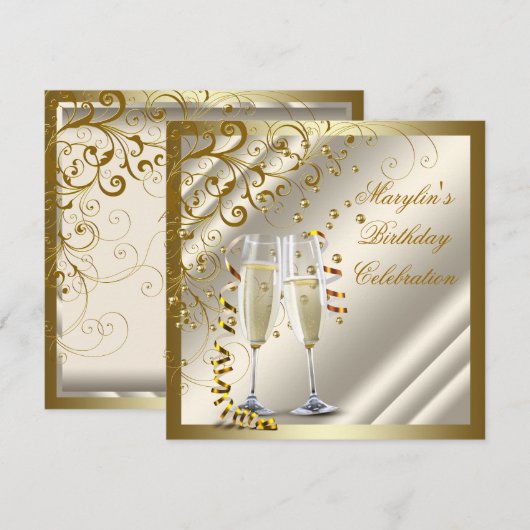 Vrouwelijke Elegante Ivoren Gouden Verjaardag Kaart (Voorkant / Achterkant)