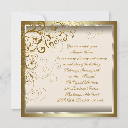 Vrouwelijke Elegante Ivoren Gouden Verjaardag Kaart (Achterkant)