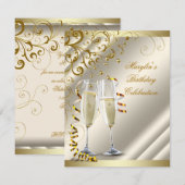 Vrouwelijke Elegante Ivoren Gouden Verjaardag Kaart (Voorkant / Achterkant)