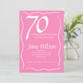 Vrouwelijke Elegante Roze Schrift 70e Verjaardag Kaart (Staand voorkant)