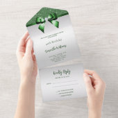 Vrouwelijke Emerald Gem Bow & Glitter Verjaardag All In One Uitnodiging (Afscheurbaar)