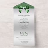 Vrouwelijke Emerald Gem Bow & Glitter Verjaardag All In One Uitnodiging (Binnen)