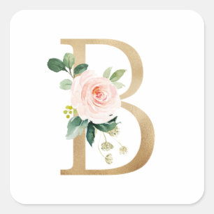 Vrouwelijke Faux Gouden Folie Bloemen Letter B Mon Vierkante Sticker