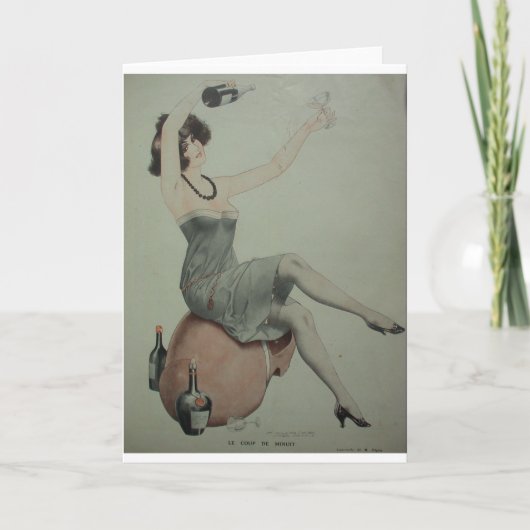 Vrouwelijke Flapper uit de jaren 20 drinkt wijn Kaart (Voorkant)