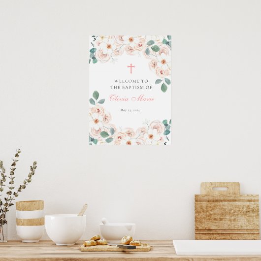 Vrouwelijke Floral Baptism Welkom Poster (Keuken)