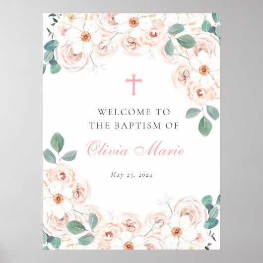Vrouwelijke Floral Baptism Welkom Poster (Voorkant)