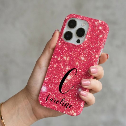 Vrouwelijke Fonkelende Glitter Heet Roze Glam Mono Case-Mate iPhone Case