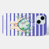 Vrouwelijke geloof blauw wit gestreepte aarde hand Case-Mate iPhone case (Achterkant (horizontaal))
