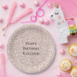 Vrouwelijke Glam Roze Glitter Verjaardag Papieren Bordje