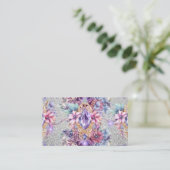 Vrouwelijke glinsterende bloemenglitter art visitekaartje (Staand voorkant)