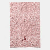 Vrouwelijke glitters glans roze naam met monogram theedoek (Verticaal)