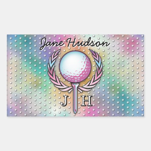 Vrouwelijke Golfer Aangepast Monogram Ontwerp Rechthoekige Sticker (Voorkant)