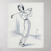 Vrouwelijke Golfer Archiefprint Poster (Voorkant)