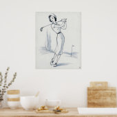 Vrouwelijke Golfer Archiefprint Poster (Keuken)