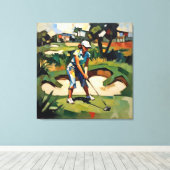 Vrouwelijke Golfer - Golf Canvas Kunstprint Afdruk (Insitu (Houten vloer))