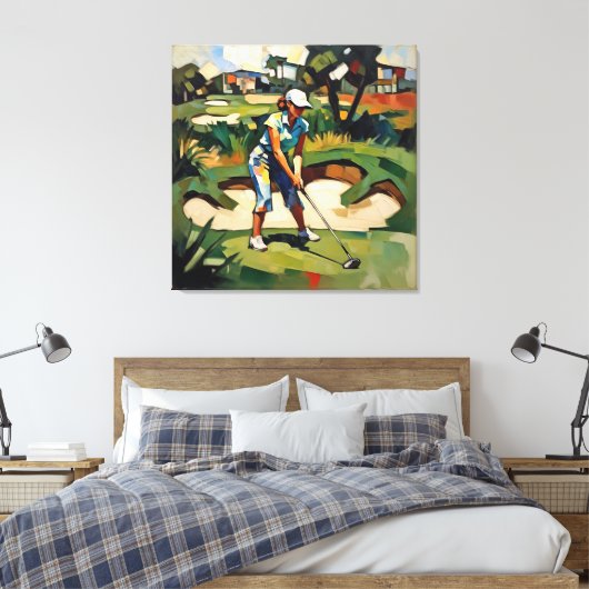 Vrouwelijke Golfer - Golf Canvas Kunstprint Afdruk (Insitu (Slaapkamer))