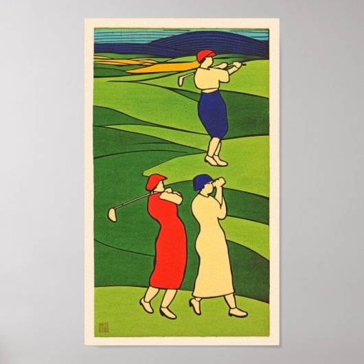 vrouwelijke Golfers Woodblock Print (Voorkant)