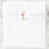 Vrouwelijke goudfolie Blush Bloemen Letter L Monog Vierkante Sticker (Tas)