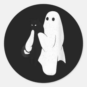 Vrouwelijke Griezelige Geest met Zwarte Kat Grappi Ronde Sticker